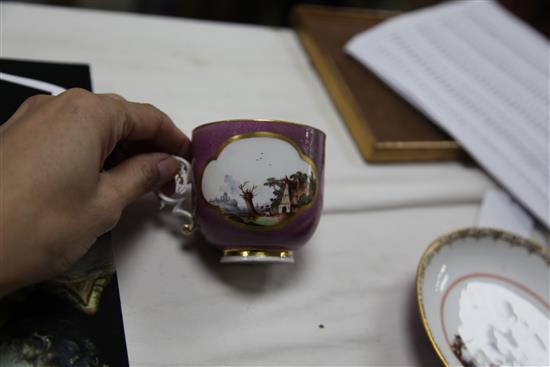 A Meissen coffee cup and saucer, c.1730, height 6.6cm, cup restored